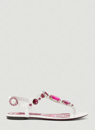 Dolce & Gabbana Crystal Embellished Majolica Sandals In White