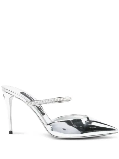 Pre-owned Dolce & Gabbana Crystal-embellished Pointed-toe Mules In Silver