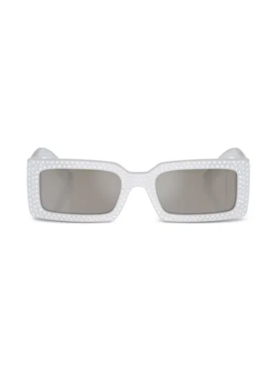 Dolce & Gabbana Crystal-embellished Rectangle-frame Sunglasses In Grau