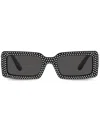 Dolce & Gabbana Crystal-embellished Rectangle-frame Sunglasses In Schwarz