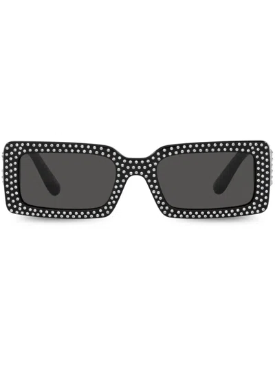 DOLCE & GABBANA CRYSTAL-EMBELLISHED RECTANGLE-FRAME SUNGLASSES