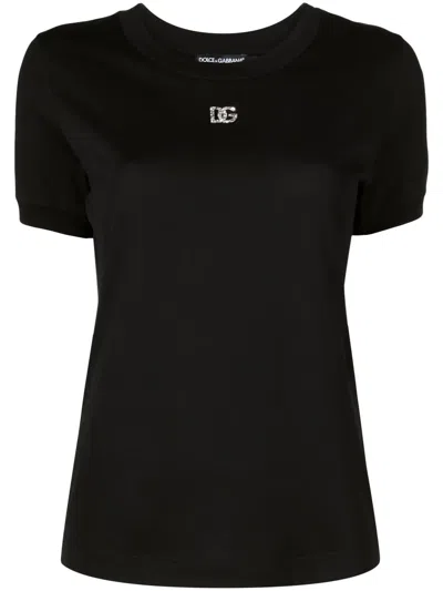 Dolce & Gabbana Crystal-embellished Round-neck T-shirt In Black