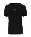 Dolce & Gabbana Black T-shirt With Logo Decorated With Crystals On The Front In Cotton Woman In Black