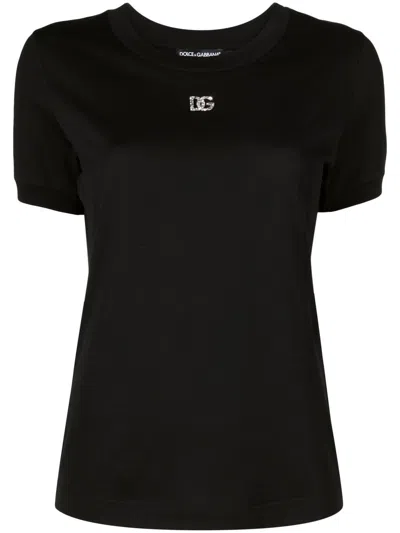 Dolce & Gabbana Crystal-embellished Round-neck T-shirt In Black
