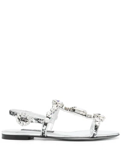 Dolce & Gabbana Crystal-embellished Sandals In Silver
