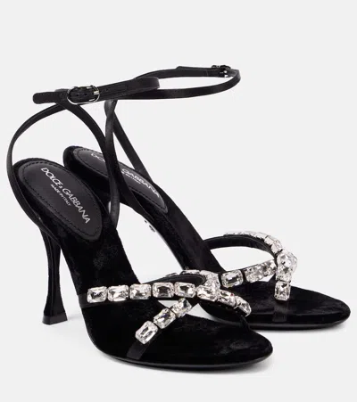 Dolce & Gabbana Crystal-embellished Satin Sandals In Black
