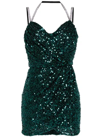 Dolce & Gabbana Crystal-embellished Sequinned Mini Dress In V0403 Dark Green