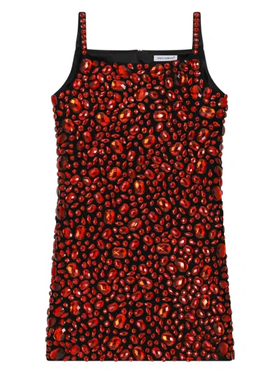 Dolce & Gabbana Kids' Crystal-embellished Sleeveless Dress In Red