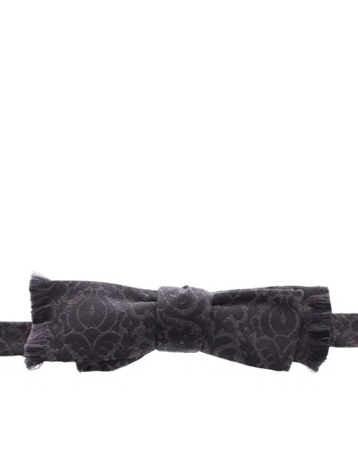 Dolce & Gabbana Gray Black Wool Silk Bow Tie