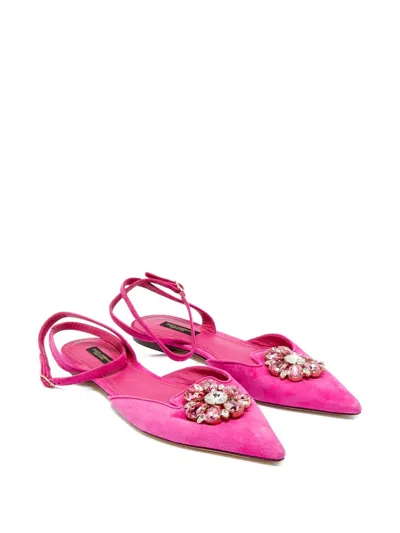 Pre-owned Dolce & Gabbana Crystal-embellishment Ballet Flats In Pink