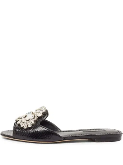Pre-owned Dolce & Gabbana Crystal-embellishment Flat Sandals In Black
