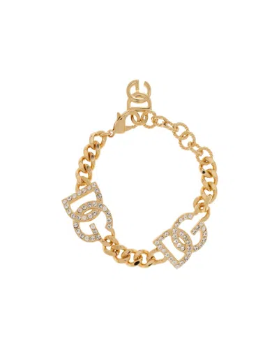 Dolce & Gabbana Crystal-embellishment Link-chain Bracelet In Yellow