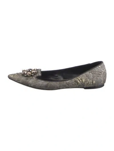 Pre-owned Dolce & Gabbana Crystal Embellishments Flats In Gray