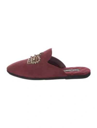 Pre-owned Dolce & Gabbana Crystal Embellishments Slippers In Burgundy