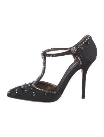 Pre-owned Dolce & Gabbana Crystal Embellishments T-strap Pumps In Black