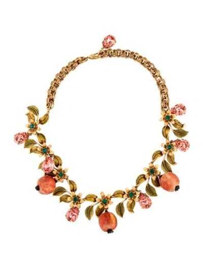 Pre-owned Dolce & Gabbana Crystal, Enamel & Fabric Fruit & Floral Collar Necklace, 19.75"