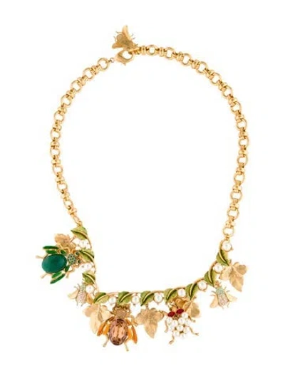 Pre-owned Dolce & Gabbana Crystal Faux Pearl & Resin Pendant Necklace, 20" In Green/pink/yellow