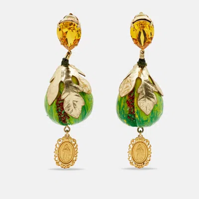 Pre-owned Dolce & Gabbana Crystal Fig Clip-on Earrings In Multi