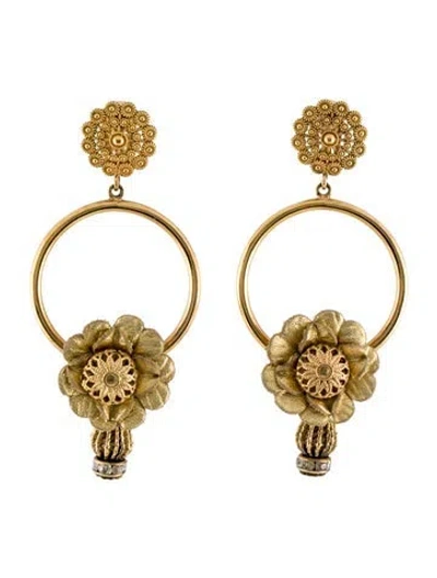 Pre-owned Dolce & Gabbana Crystal Floral Drop Clip-on Earrings In Multi