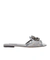 Dolce & Gabbana Lace Crystal Ornament Slide Sandals In Gray