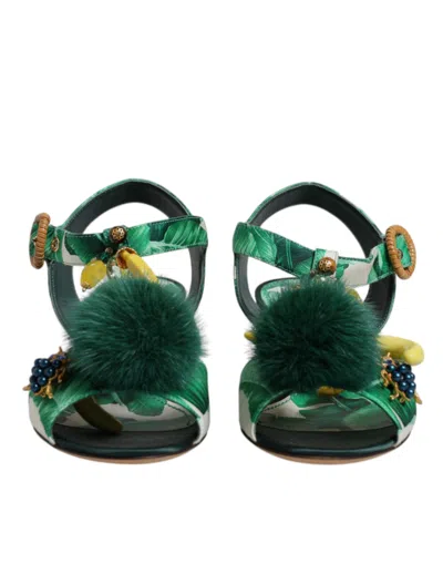 Dolce & Gabbana Crystal Fur Embellished Heel Sandal In Green