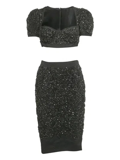 Pre-owned Dolce & Gabbana Crystal Jacquard Skirt Set In Black