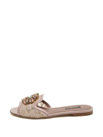 Pre-owned Dolce & Gabbana Crystal Lace Sandals In Pink