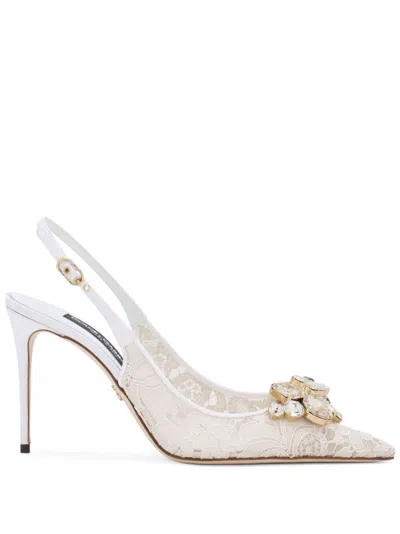 Dolce & Gabbana Crystal Lace Slingback Pumps In Neutrals