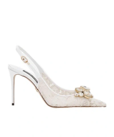 Dolce & Gabbana Crystal Lace Slingback Pumps In White