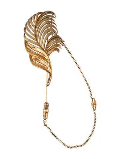 Pre-owned Dolce & Gabbana Crystal Leaf Pin Brooch In Multicolor