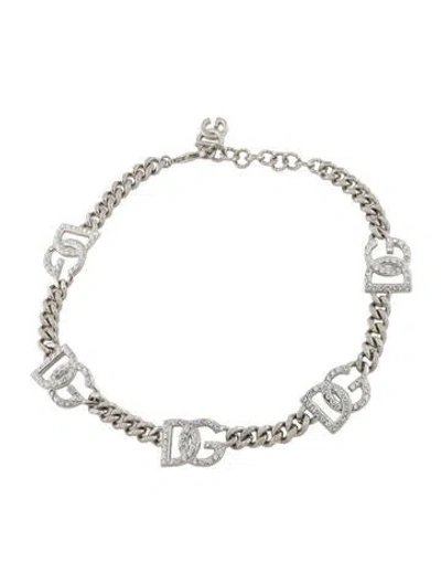 Pre-owned Dolce & Gabbana Crystal Logo Choker Necklace, 18.5" In Transparent