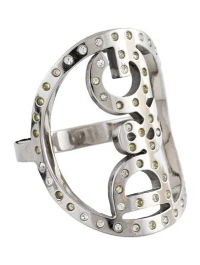 Pre-owned Dolce & Gabbana Crystal Logo Cocktail Ring In Multi