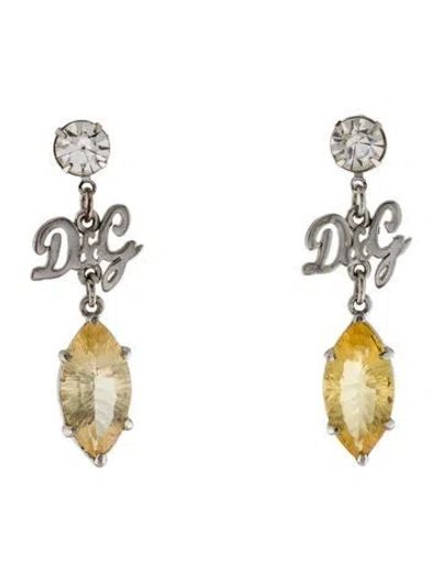 Pre-owned Dolce & Gabbana Crystal Logo Drop Earrings