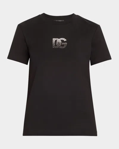 Dolce & Gabbana Crystal Logo T-shirt In Black