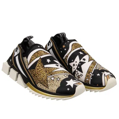 Pre-owned Dolce & Gabbana Crystal Low-top Logo Stars Sneaker Sorrento Black White Gold