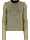 Dolce & Gabbana Crystal-mesh Long-sleeve Top In Gold