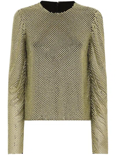 Dolce & Gabbana Crystal-mesh Long-sleeve Top In Gold