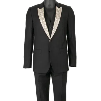 Pre-owned Dolce & Gabbana Crystal Pearl 3 Piece Martini Suit Jacket Blazer Black Silver