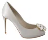 Dolce & Gabbana White Crystals Peep Toe Heels Pumps Shoes In White