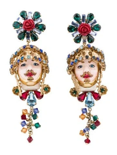 Pre-owned Dolce & Gabbana Crystal, Resin & Crystal Drop Earrings In Multi