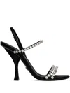 Dolce & Gabbana Satin Sandals Crystal Strap In Black