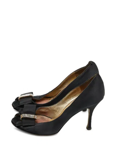 Pre-owned Dolce & Gabbana Crystal-embellished Bow Peep-toe Pumps In Black
