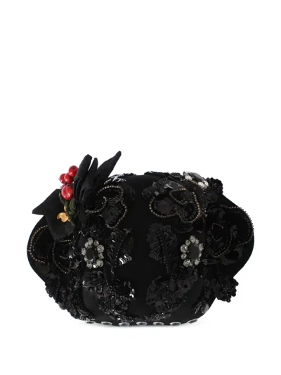 Dolce & Gabbana Crystal-embellished Brooch-detail Hat In Black