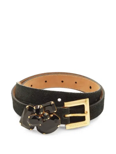 Pre-owned Dolce & Gabbana Crystal-embellished Buckle Belt In Black