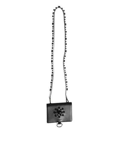 Dolce & Gabbana Crystal-embellished Calf Leather Card Case In Black