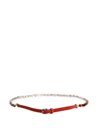 Dolce & Gabbana Velvet Belt Gemstones And Chain Detail In Red