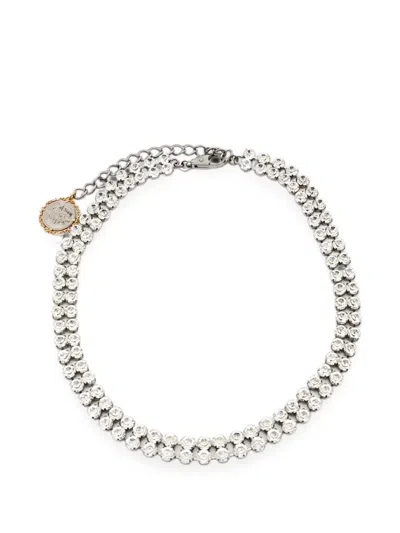 Pre-owned Dolce & Gabbana Crystal-embellished Coin-pendant Belt In Silver