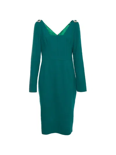 Pre-owned Dolce & Gabbana Crystal-embellished Crepe Dress In Green