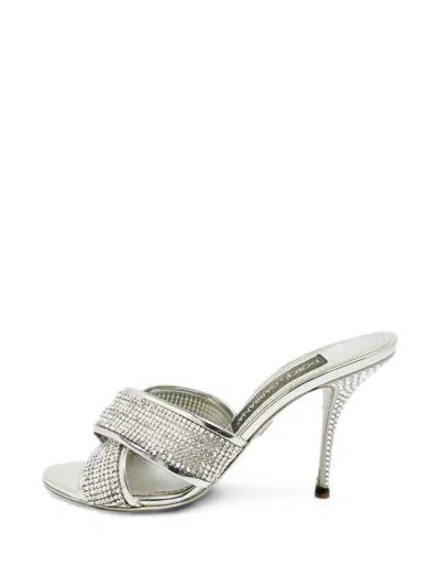 Pre-owned Dolce & Gabbana Crystal-embellished Criss-cross Sandals In Silver