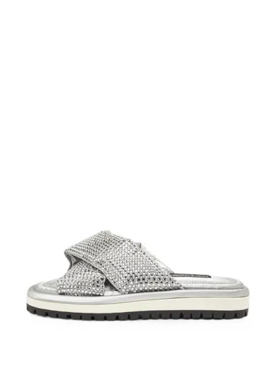 Pre-owned Dolce & Gabbana Crystal-embellished Crossover Sandals In Silver